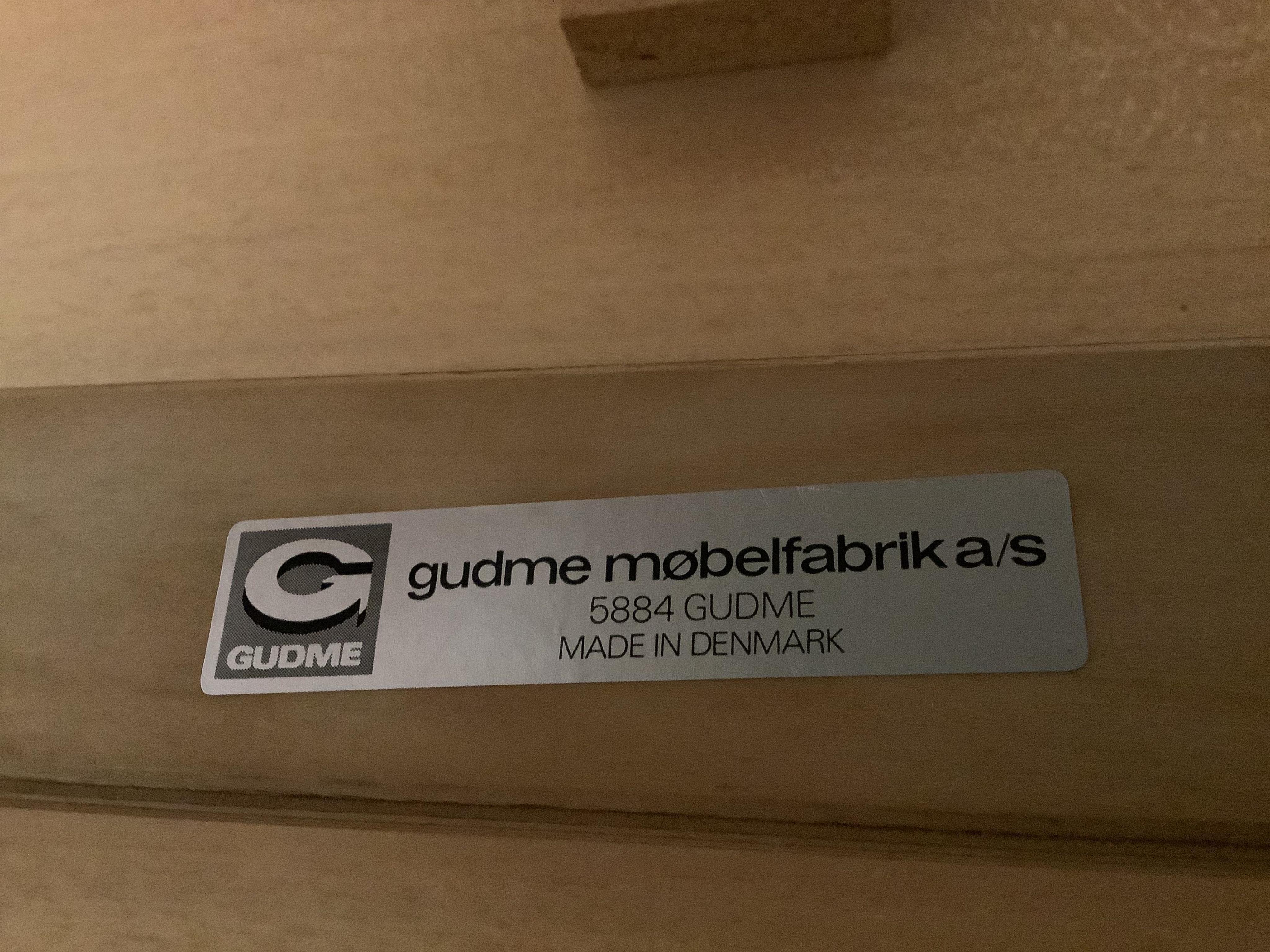 A Gudme Mobelfabrik dining room table, width 164cm, depth 94cm, height 72cm and six chairs. Condition - good